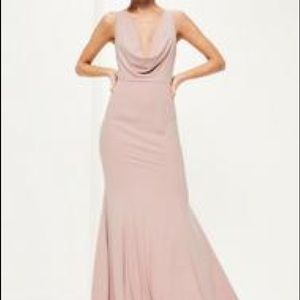 Pink Crepe Front Cowl Maxi Dress